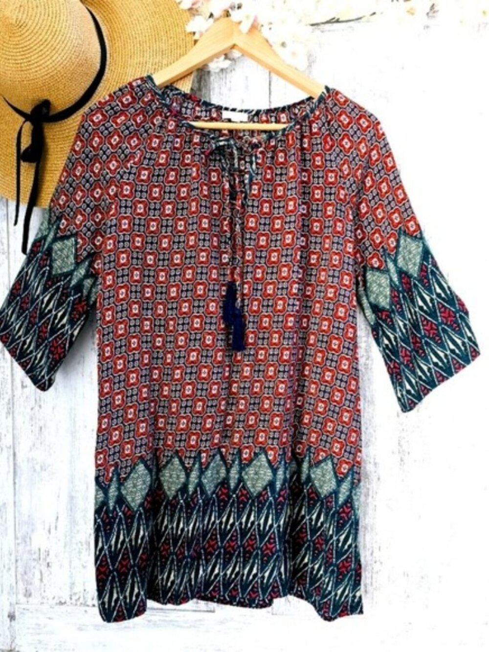 Women's Mini Dress Size Medium Sheath Bohemian Retro Vacation Pullover Y2K Beach